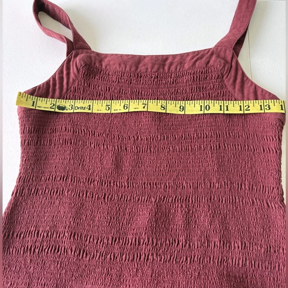 Anthropologie Escondido‎ Smocked Drop Waist Wine Dress XS Square Neck